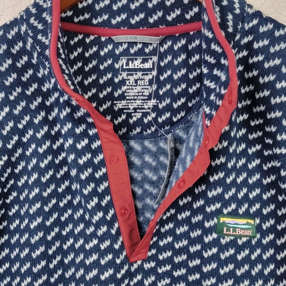 L.L. Bean Navy Birdseye Print Slightly Fitted Fleece Pullover Sweater Sz XXL NEW - Picture 6 of 11